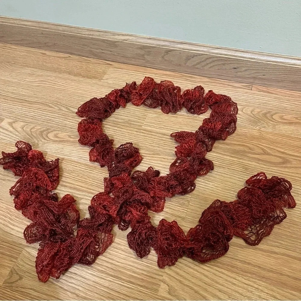 Fashion Handmade Crochet Ruffle Lace Scarf Red Extra Long
